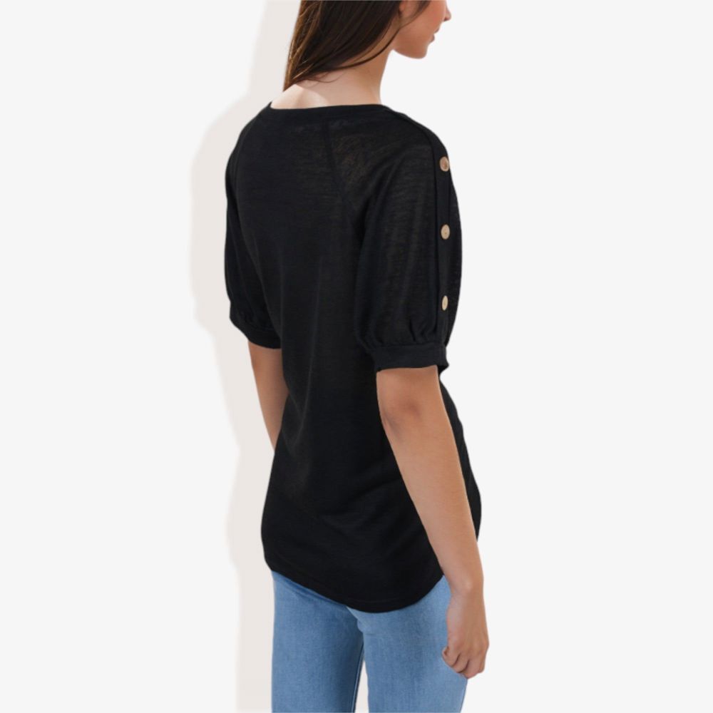 Casual Short Sleeve Top with Button Detail on Sleeves Comfortable and Versatile for Everyday Wear