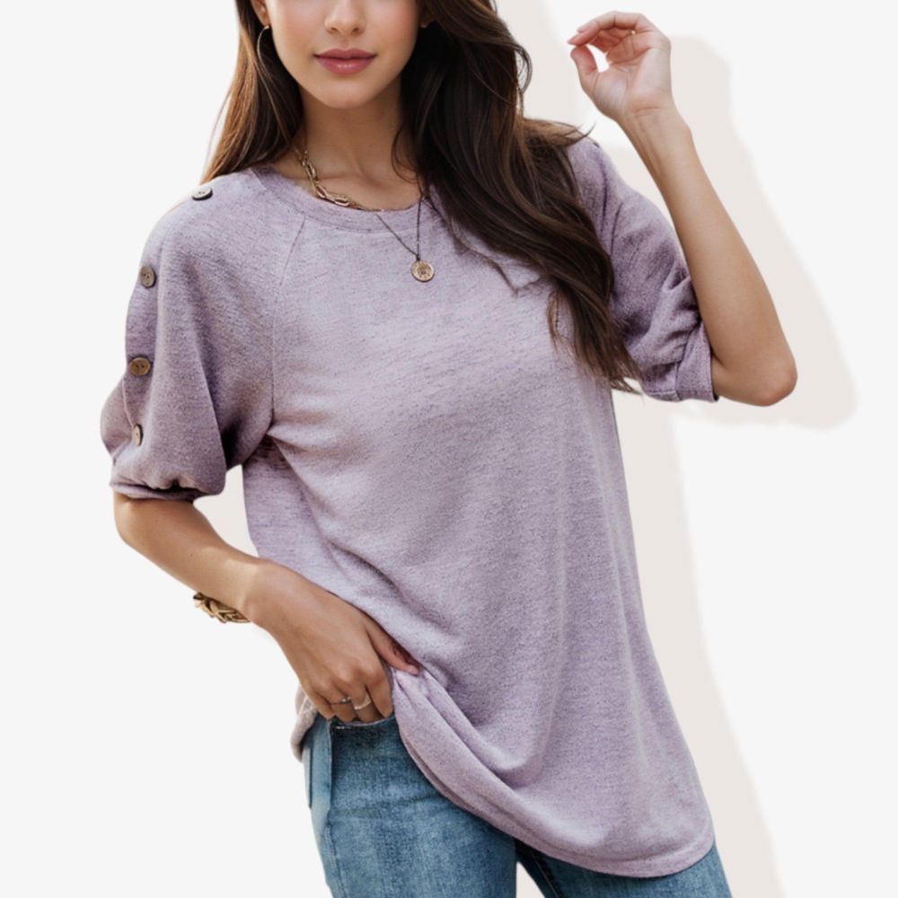 Casual Short Sleeve Top with Button Detail on Sleeves Comfortable and Versatile for Everyday Wear