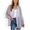 Purple Large Sheer Chiffon Kimono with Textured Floral Design and Smocked Cuffs