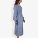  Long Sleeve Smocked Maxi Dress with Tiered Skirt and Elegant Crew Neck Design for Stylish Casual Wear