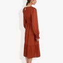 Red Large Long Sleeve Smocked Maxi Dress with Tiered Skirt and Elegant Crew Neck Design for Stylish Casual Wear