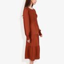 Red Large Long Sleeve Smocked Maxi Dress with Tiered Skirt and Elegant Crew Neck Design for Stylish Casual Wear