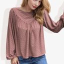  Long Sleeve Eyelet Lace Blouse with Crew Neck and Balloon Sleeves Perfect for Elegant Casual Wear