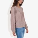  Long Sleeve Eyelet Lace Blouse with Crew Neck and Balloon Sleeves Perfect for Elegant Casual Wear