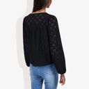 Black Large Long Sleeve Eyelet Lace Blouse with Crew Neck and Balloon Sleeves Perfect for Elegant Casual Wear