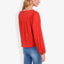 Red Large Long Sleeve Eyelet Lace Blouse with Crew Neck and Balloon Sleeves Perfect for Elegant Casual Wear