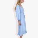 Blue XL Smocked Midi Dress Long Puff Sleeves Square Neck Tie Waist