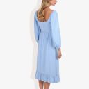 Blue XL Smocked Midi Dress Long Puff Sleeves Square Neck Tie Waist