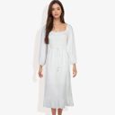 White Large Smocked Midi Dress Long Puff Sleeves Square Neck Tie Waist