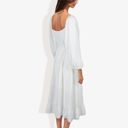 White Large Smocked Midi Dress Long Puff Sleeves Square Neck Tie Waist