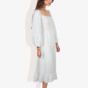 White Large Smocked Midi Dress Long Puff Sleeves Square Neck Tie Waist