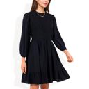 Black Large Smocked Waist Ruffle Hem Dress with Puff Sleeves