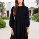 Black Medium Smocked Waist Ruffle Hem Dress with Puff Sleeves