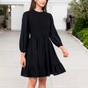 Black Small Smocked Waist Ruffle Hem Dress with Puff Sleeves