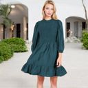 Green Large Smocked Waist Ruffle Hem Dress with Puff Sleeves