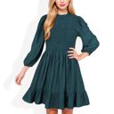 Green Medium Smocked Waist Ruffle Hem Dress with Puff Sleeves