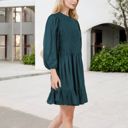 Green Small Smocked Waist Ruffle Hem Dress with Puff Sleeves