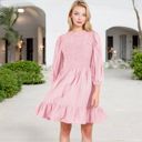 Pink Small Smocked Waist Ruffle Hem Dress with Puff Sleeves