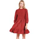 Red Large Smocked Waist Ruffle Hem Dress with Puff Sleeves