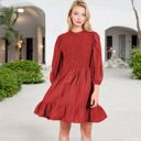 Red Large Smocked Waist Ruffle Hem Dress with Puff Sleeves