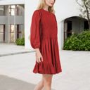 Red Medium Smocked Waist Ruffle Hem Dress with Puff Sleeves