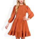 Red Medium Smocked Waist Ruffle Hem Dress with Puff Sleeves