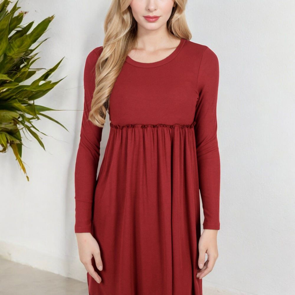 Long Sleeve Baby Doll Dress with Ruffled Empire Waist