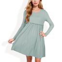 Green Large Long Sleeve Baby Doll Dress with Ruffled Empire Waist