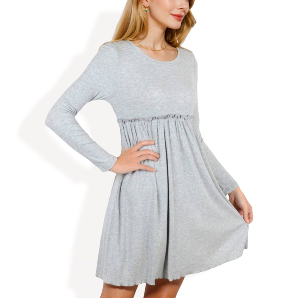 Long Sleeve Baby Doll Dress with Ruffled Empire Waist