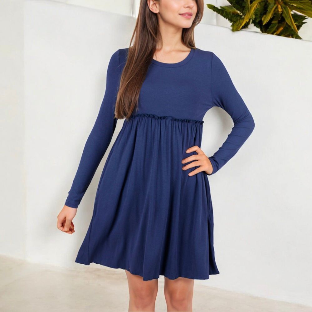 Long Sleeve Baby Doll Dress with Ruffled Empire Waist