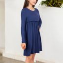 Blue Large Long Sleeve Baby Doll Dress with Ruffled Empire Waist