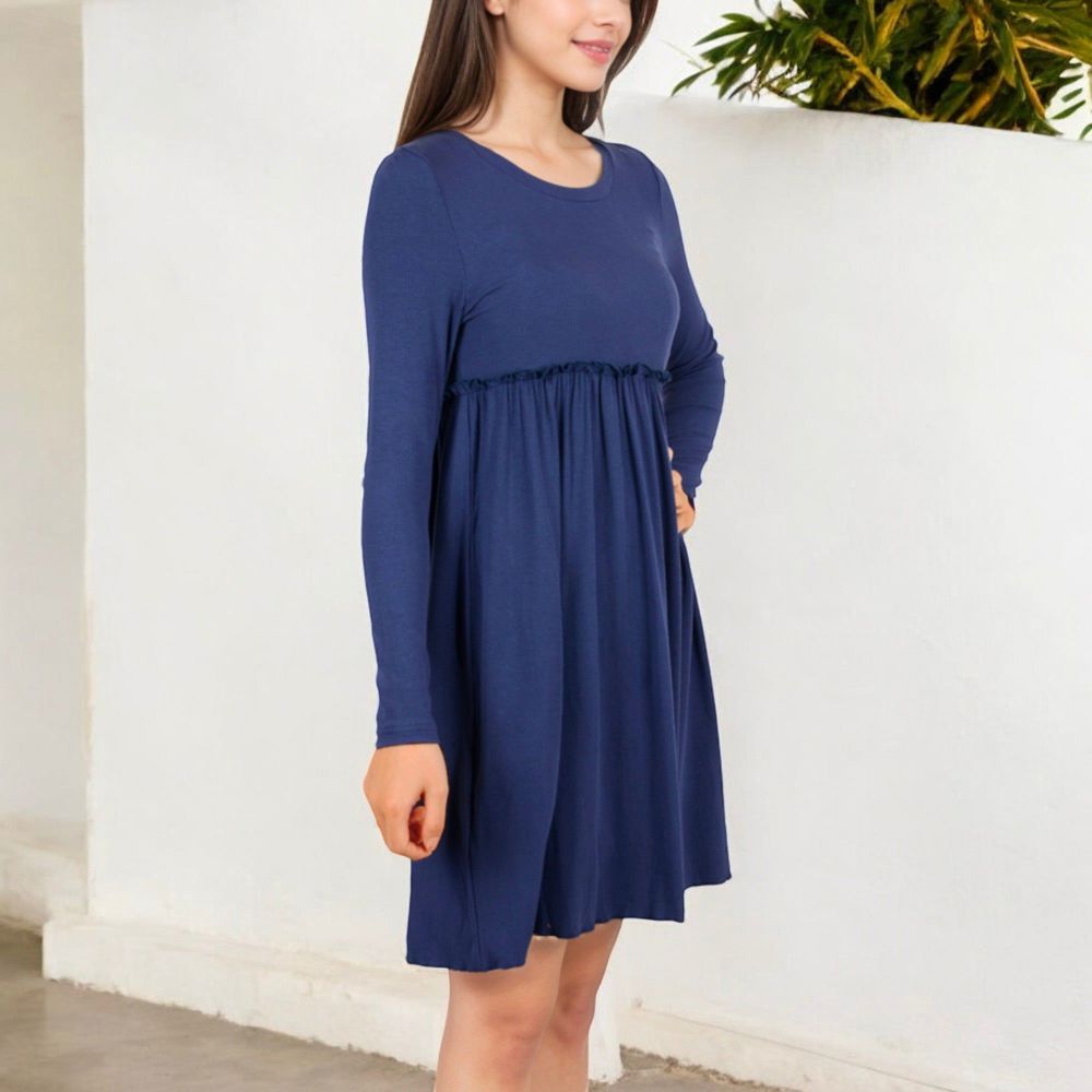 Long Sleeve Baby Doll Dress with Ruffled Empire Waist