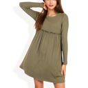 Green Large Long Sleeve Baby Doll Dress with Ruffled Empire Waist