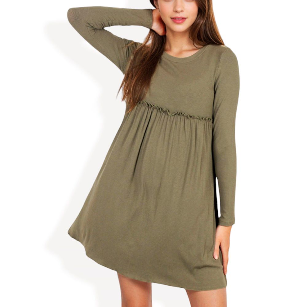 Long Sleeve Baby Doll Dress with Ruffled Empire Waist