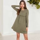 Green Small Long Sleeve Baby Doll Dress with Ruffled Empire Waist