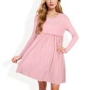 Pink Large Long Sleeve Baby Doll Dress with Ruffled Empire Waist