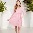 Pink Large Long Sleeve Baby Doll Dress with Ruffled Empire Waist