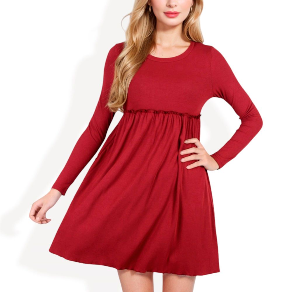 Long Sleeve Baby Doll Dress with Ruffled Empire Waist