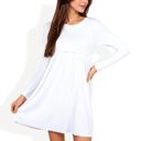 White Medium Long Sleeve Baby Doll Dress with Ruffled Empire Waist