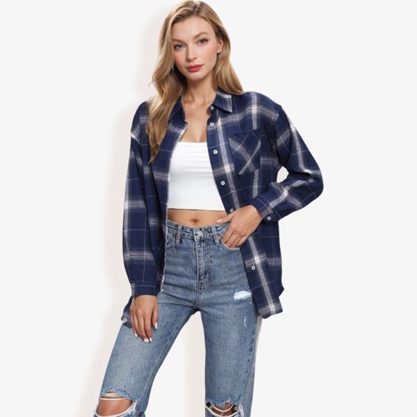 Loose Plaid Shirts Oversized Button Down Shirts Blouse Tops