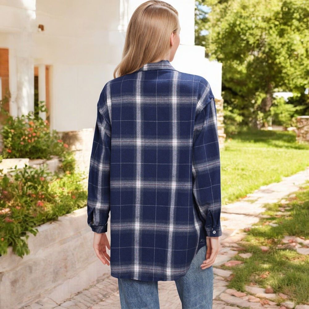 Loose Plaid Shirts Oversized Button Down Shirts Blouse Tops