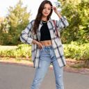 White Large Loose Plaid Shirts Oversized Button Down Shirts Blouse Tops