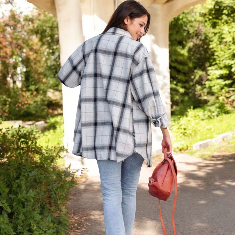 Loose Plaid Shirts Oversized Button Down Shirts Blouse Tops