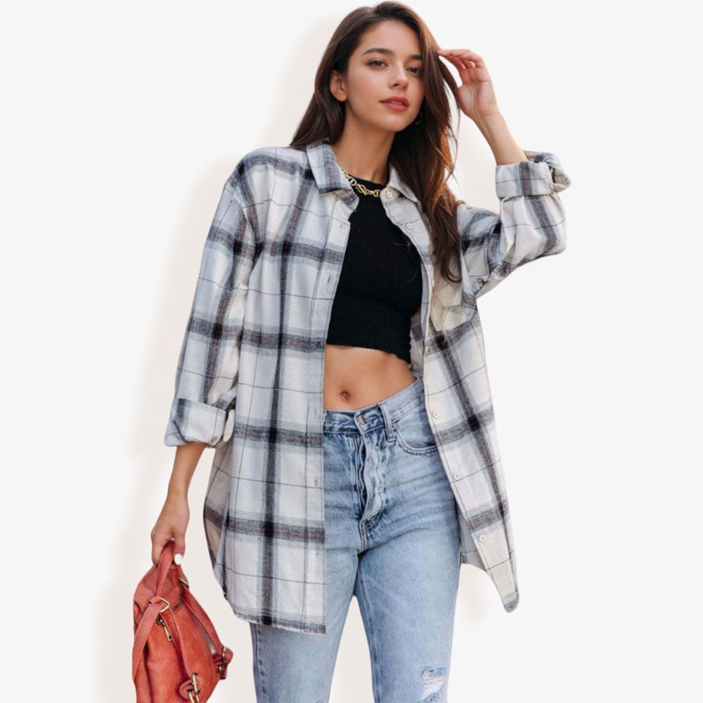 Loose Plaid Shirts Oversized Button Down Shirts Blouse Tops