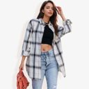 White Small Loose Plaid Shirts Oversized Button Down Shirts Blouse Tops