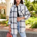 White XL Loose Plaid Shirts Oversized Button Down Shirts Blouse Tops