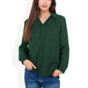 Green Large Long Sleeve Textured Blouse with Button-Up Detail and Spread Collar