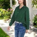 Green Large Long Sleeve Textured Blouse with Button-Up Detail and Spread Collar