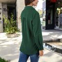 Green Large Long Sleeve Textured Blouse with Button-Up Detail and Spread Collar