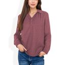 Pink Large Long Sleeve Textured Blouse with Button-Up Detail and Spread Collar